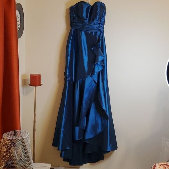 Pretty Maids strapless blue ruffled mermaid maxi gown size 10 - Picture 1 of 14